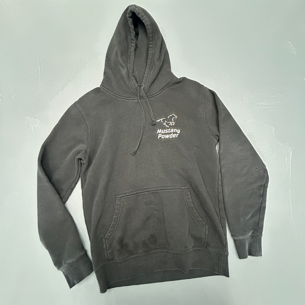 Mustang Powder Hoodie Men's Small Black Horse Graphic Pullover Casual Sweatshirt